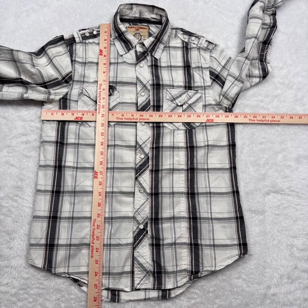 Western Button Shirt Men S White Black Plaid Pearl Snap Rodeo Cowboy Military - Picture 5 of 14